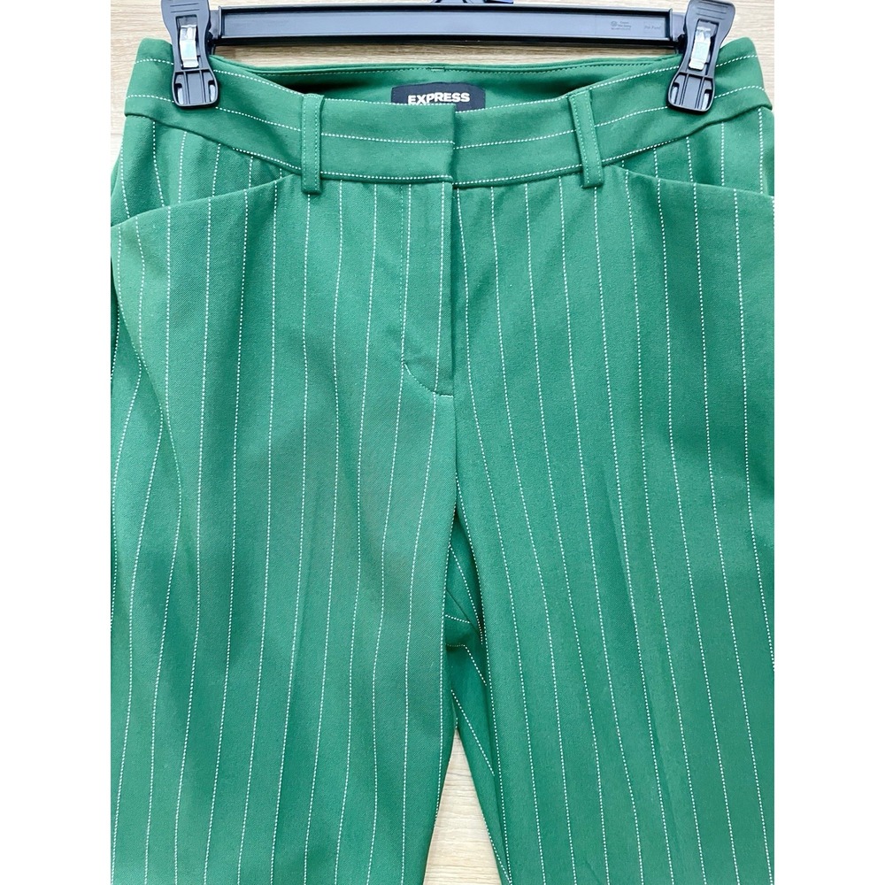Express Publicist Barely Boot Mid Rise Green Pinstripe Stretch Pants Size 4S - Picture 2 of 15